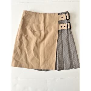 June Eleven Y2K Pleated Mini Skirt Women 4 Tan Gray Retro Preppy Buckle Pockets
